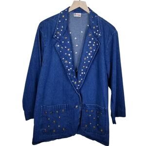 *Vintage* CARLYLE Two Button Bejeweled Denim Blazer Stars & Gems - XL